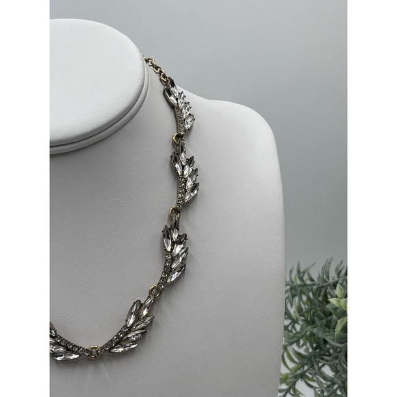 J. Crew Fan Feather Leaves Rhinestone Bling Collar Necklace‎ - Picture 4 of 14